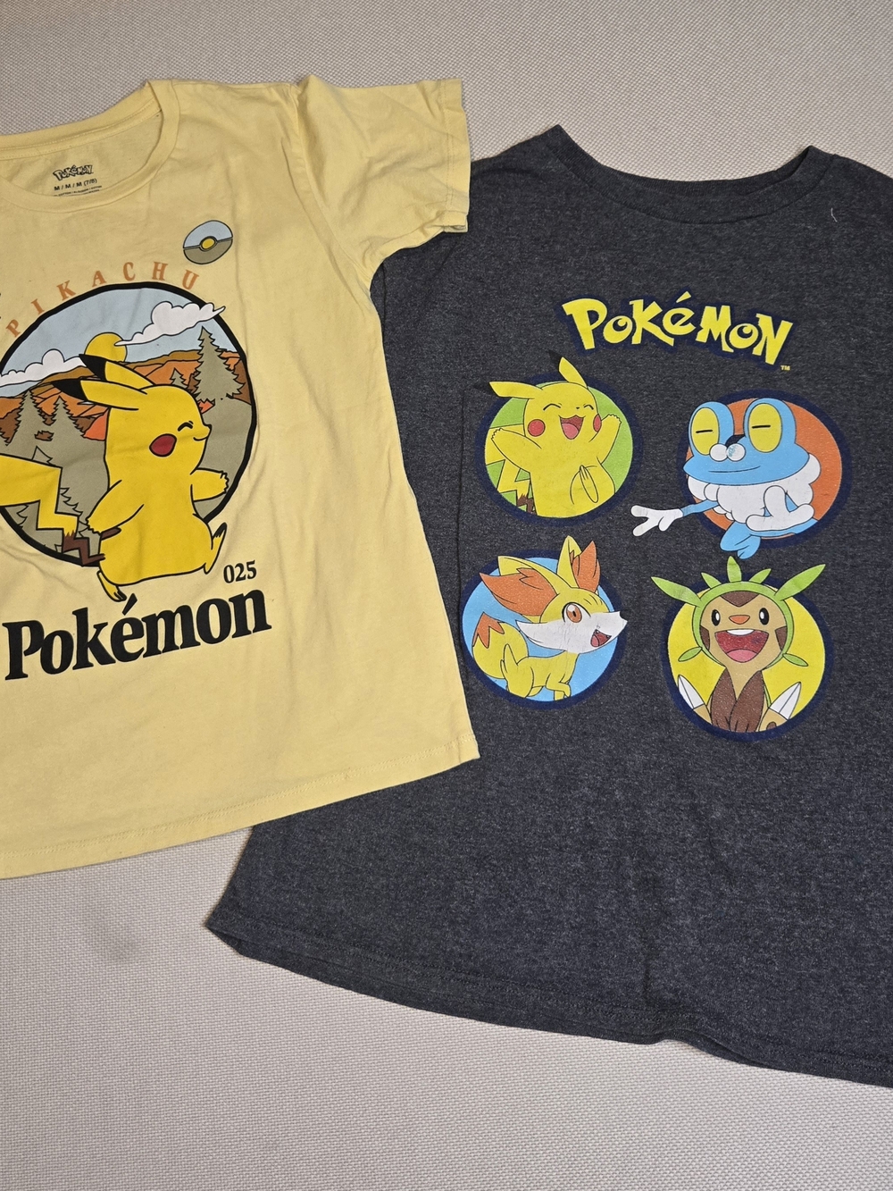 Two (2) Kids Pokemon Medium (7/8) T-Shirts Grey & Yellow Pikachu